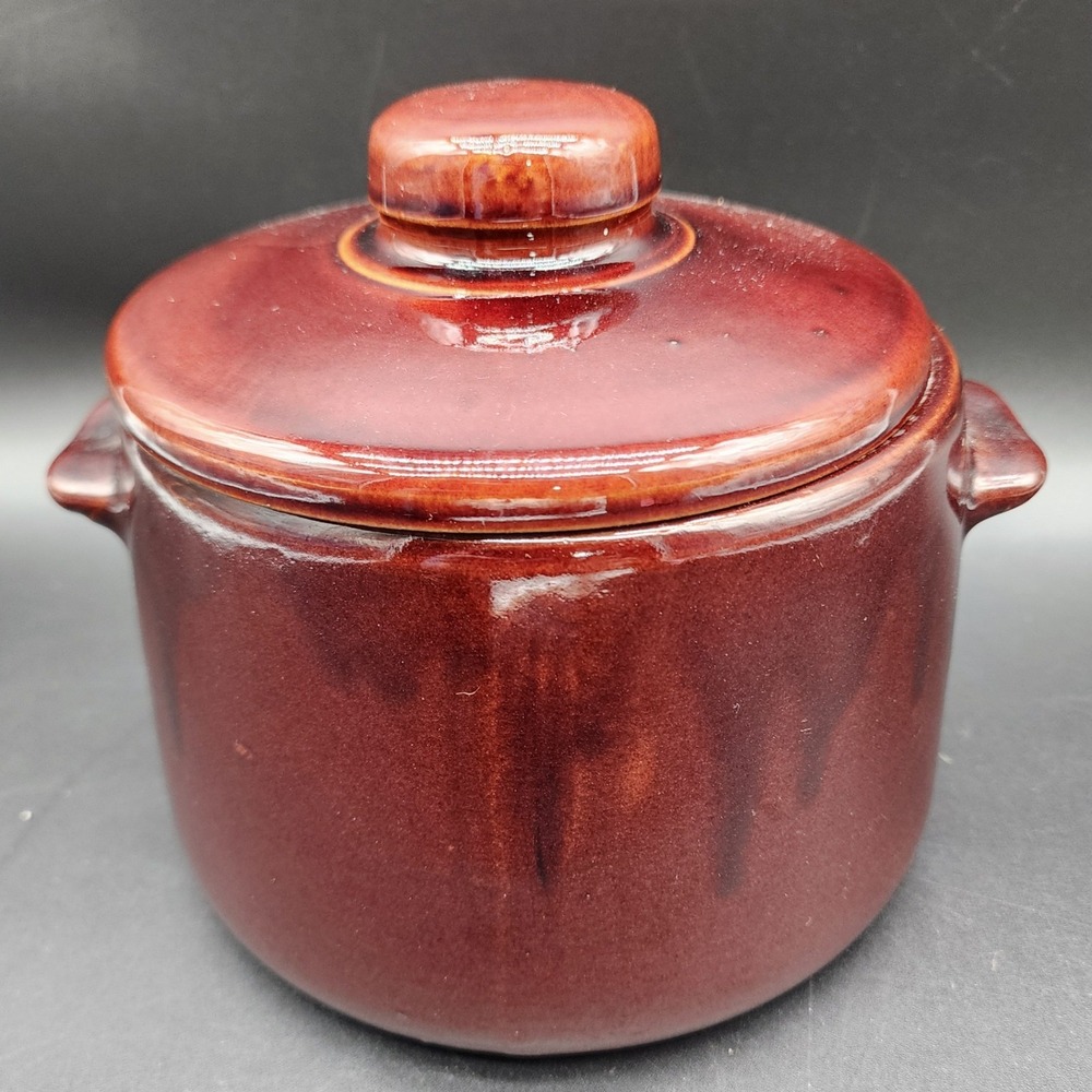 Westbend Brown Glazed Stoneware Lidded Bean Pot Rustic Farmhouse Kitchen